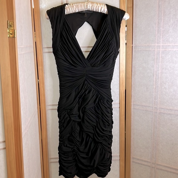 BCBGMAXAZRIA “EDESA” Shirred Rouched Cocktail Dress Black Stretch Open Back S - Picture 3 of 13